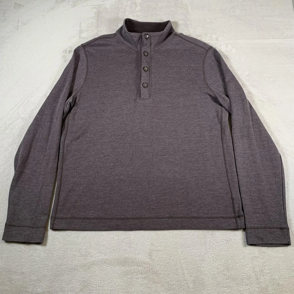 Banana‎ Republic Pullover Sweater Mens Large Purple Button Mock Neck Long Sleeve